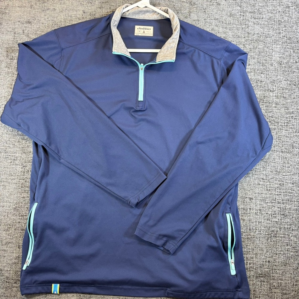 Chubbies Quarter Zip Pullover Mens Medium Navy Blue Performance Turquoise Accent - Picture 2 of 11